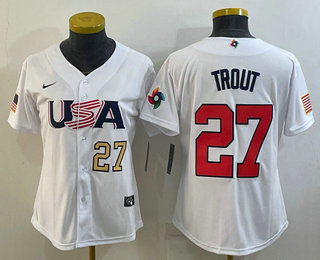 Womens USA Baseball #27 Mike Trout Number 2023 White World Classic Replica Stitched Jerseys->2023 world baseball classic->MLB Jersey